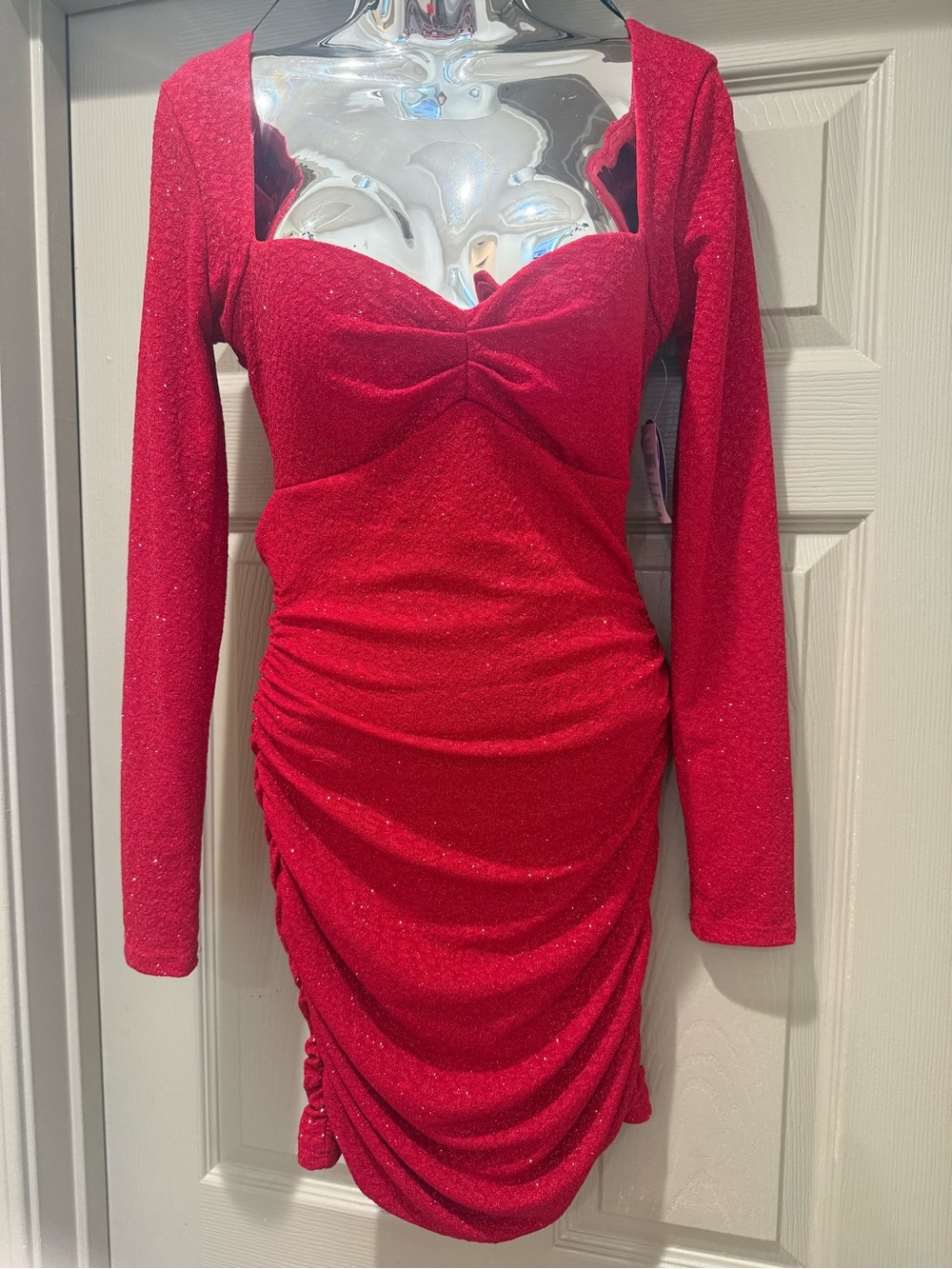 Windsor Red Sparkle Ruched Midi Dress